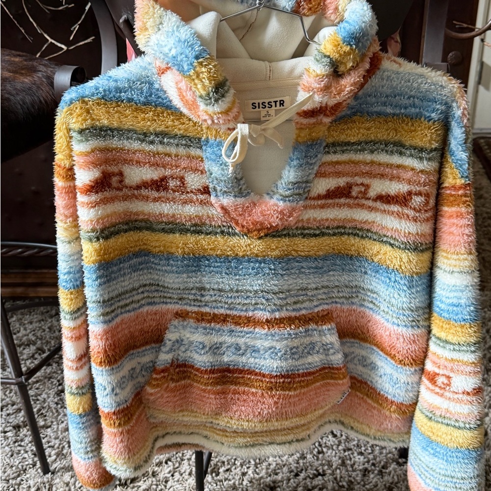 Sisstr Multicolor Striped Plush Hoodie Sweater - Rustic Color Blend